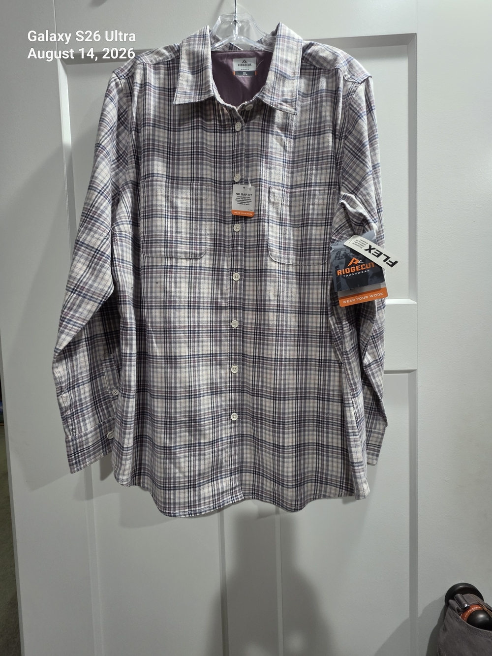 Women's Plaid Button-Up Shirt - White & Purple